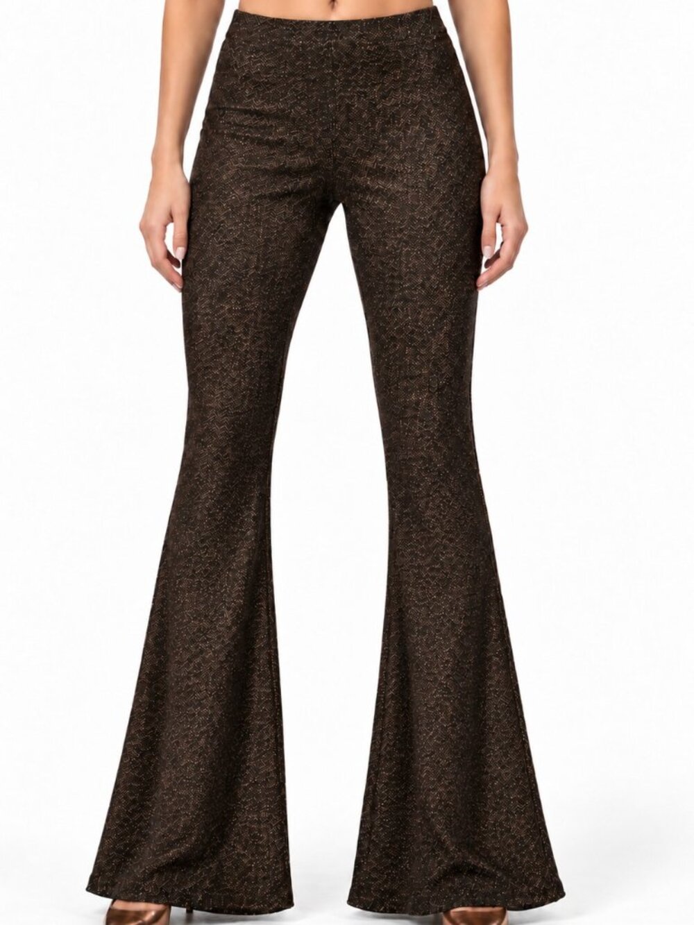 MINKPINK Copper Metallic Lurex Flare Pants Shimmer Bell Bottoms NWT